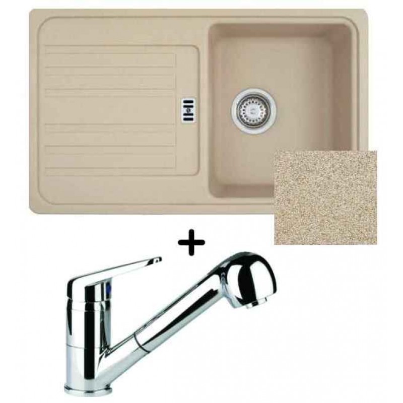 Franke SET G18 granitový dřez EFG 614-78 pískový melír + dřezová baterie FC 9547.031