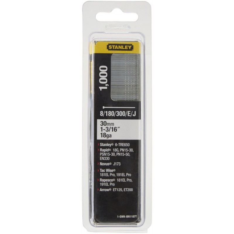 STANLEY 1-SWKBN1187T 30 mm/1 3/16"/18 Kolářské hřebíky typ 8/300/E/J, 1000ks STANLEY 1-SWKBN1187T 30 mm/1 3/16"/18 Kolářské hřebíky typ 8/300/E/J, 1000ks