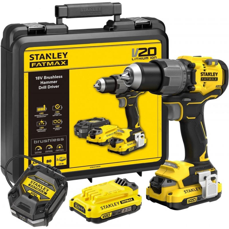 STANLEY SFMCD726D2K FatMax V20 Aku bezuhlíková vrtačka s příklepem (80Nm/18V/2x2,0Ah) STANLEY SFMCD726D2K FatMax V20 Aku bezuhlíková vrtačka s příklepem (80Nm/18V/2x2,0Ah)