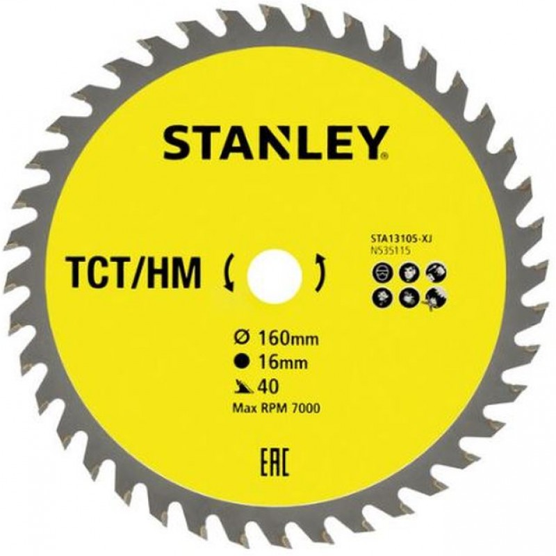 STANLEY STA13105 Pilový kotouč TCT/HM pro příčné řezy 160x16mm, 40 zubů