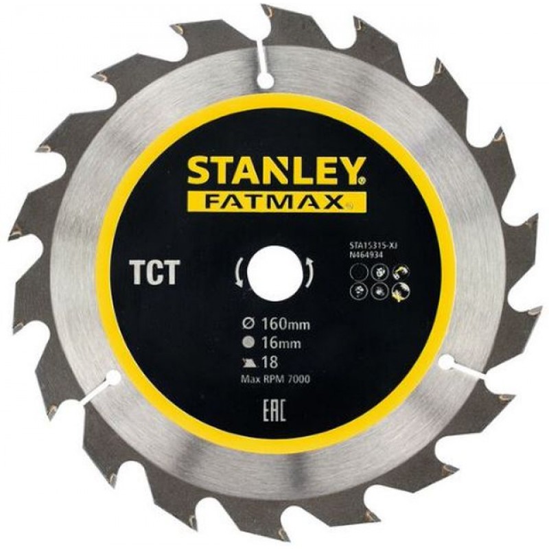 STANLEY STA15315 Pilový kotouč TCT/HM brousitelný pro podélné řezy 160x16mm, 18 zubů