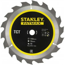 STANLEY STA15370 Pilový kotouč TCT/HM brousitelný pro podélné řezy 190x16mm, 18 zubů