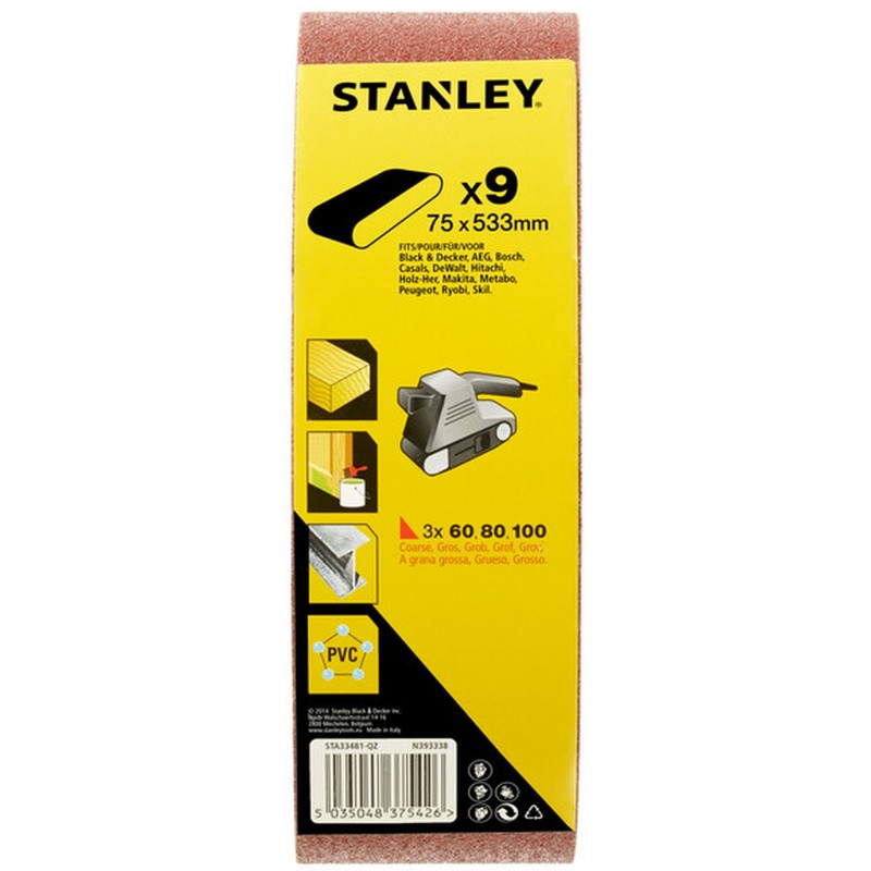 STANLEY STA33481 Kartonové balení, brusný pás 75x533mm, 3x P60, 3x P80, 3x P100, 9ks STANLEY STA33481 Kartonové balení, brusný pás 75x533mm, 3x P60, 3x P80, 3x P100, 9ks