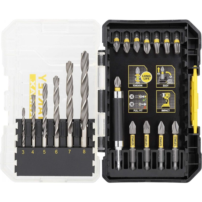 STANLEY STA88554 FatMax 19dílná sada vrtáků do železa a bitů