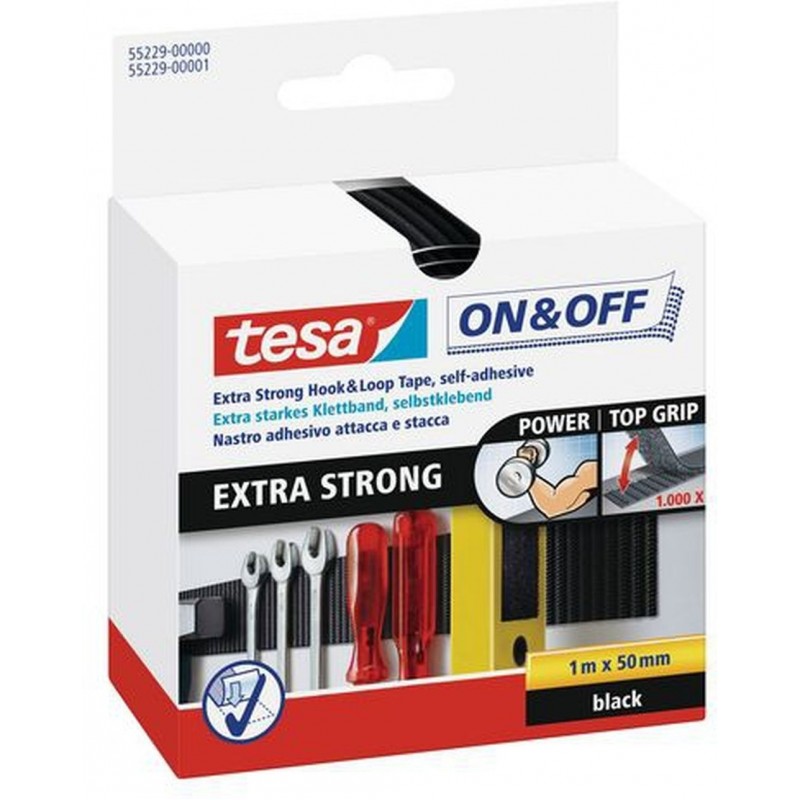 TESA Extra silný suchý zip samolepicí, černý, 1 m x 50 mm 55229-00000-02