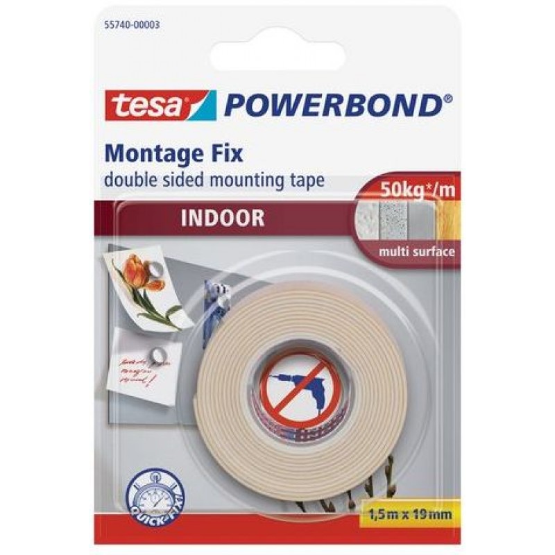 TESA Powerbond Montážní oboustranná pěnová páska pro interiér, bílá, 1,5m x 19mm 55740-00003-02
