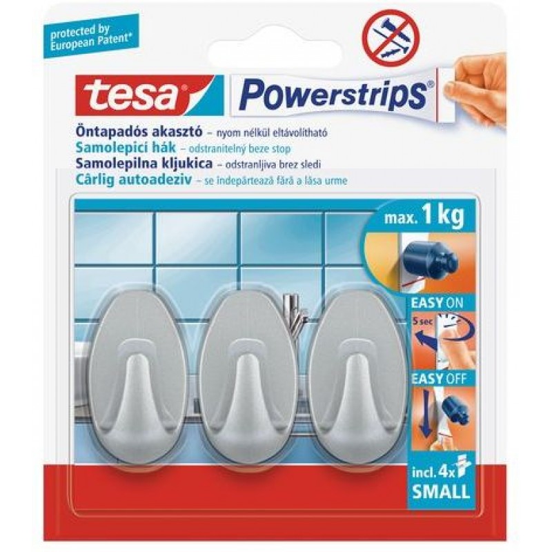 TESA Powerstrips háček oválný malý matný chrom, nosnost 1kg 57519-00101-01 TESA Powerstrips háček oválný malý matný chrom, nosnost 1kg 57519-00101-01