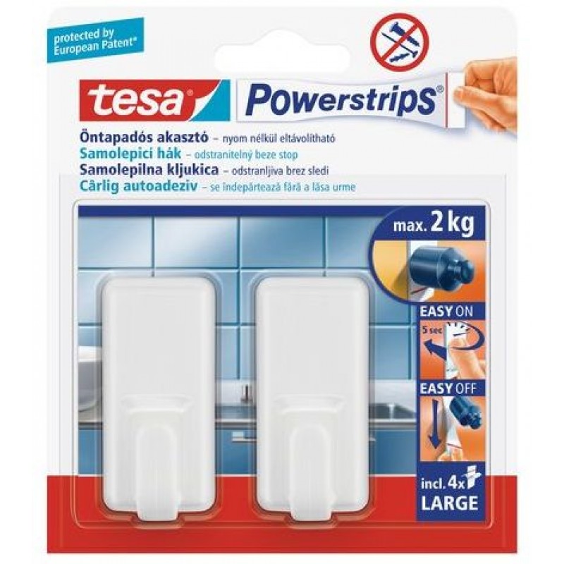 TESA Powerstrips háček obdélníkový velký bílý plast, nosnost 2kg 58010-00131-01 TESA Powerstrips háček obdélníkový velký bílý plast, nosnost 2kg 58010-00131-01