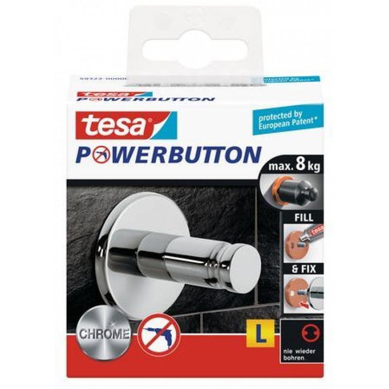 TESA Powerbutton háček UNIVERSAL, lesklý chrom, velikost L, nosnost 8kg 59322-00000-00 TESA Powerbutton háček UNIVERSAL, lesklý chrom, velikost L, nosnost 8kg 59322-00000-00