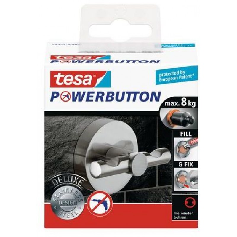 TESA Powerbutton háček DELUXE, matná nerez ocel, kruhový, nosnost 8kg 59343-00000-00 TESA Powerbutton háček DELUXE, matná nerez ocel, kruhový, nosnost 8kg 59343-00000-00
