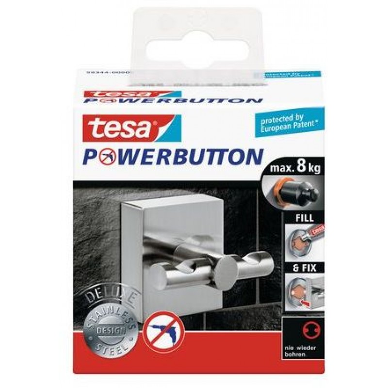TESA Powerbutton háček DELUXE, matná nerez ocel, čtvercový, nosnost 8kg 59344-00000-00 TESA Powerbutton háček DELUXE, matná nerez ocel, čtvercový, nosnost 8kg 59344-00000-00