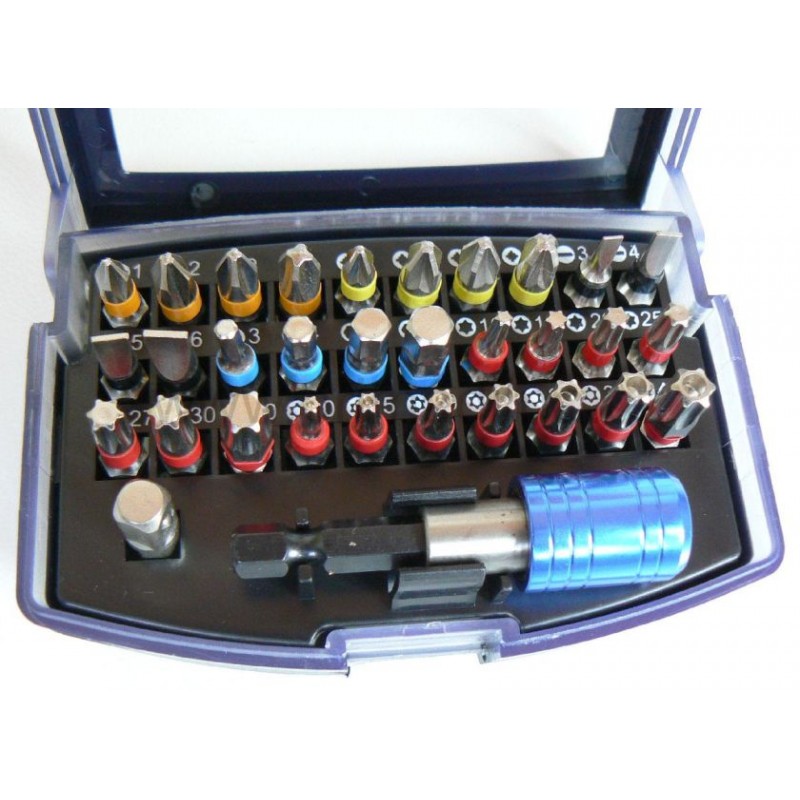 Sada bitů 1/4", PL, PH, PZ, inbus, torx, torx-vrt., 32 dílů, S2, 100-02189