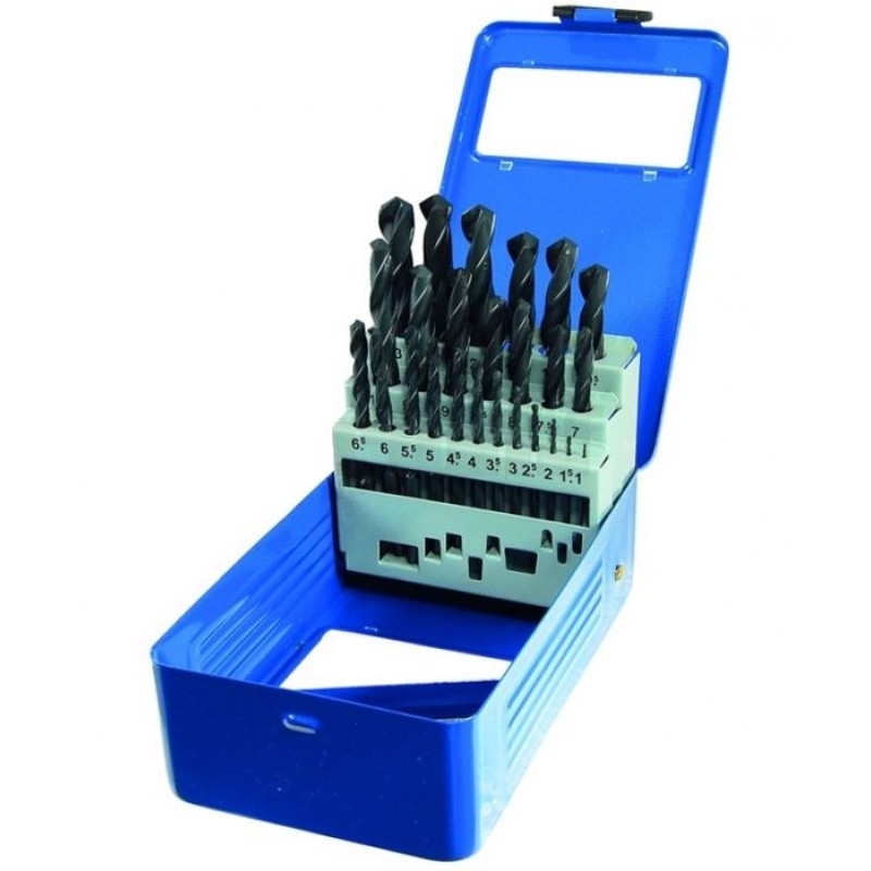 Vrtáky spirálové válcované HSS, průměr 1,0 - 13,0 mm, sada 25 dílů,100-01084