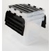 VÝPRODEJ HEIDRUN úložné boxy s integrovaným víkem, set 3ks, transparentní/černá 31643 CHYBÍ 1 KUS