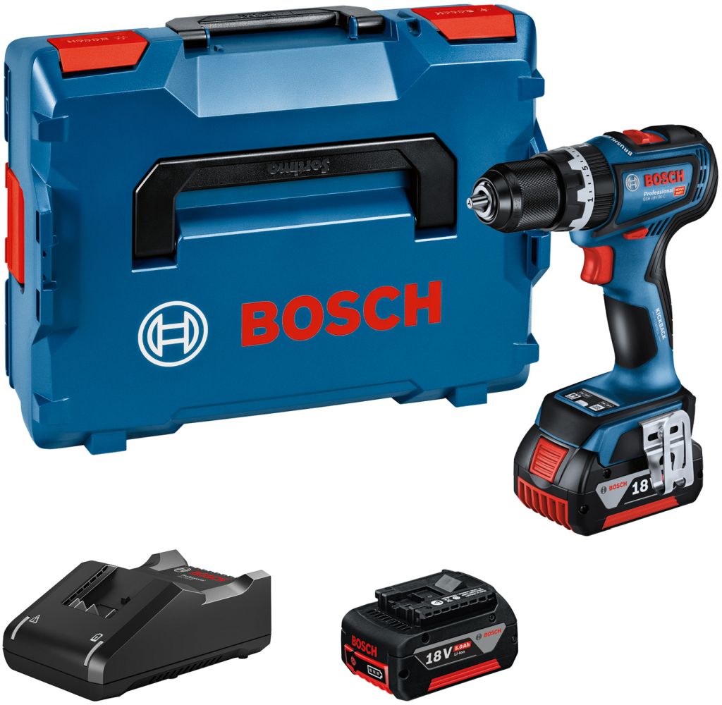 BOSCH GSB 18V-90 C Aku kombinovaný šroubovák, 2x 5.0Ah, L-BOXX 06019K6106