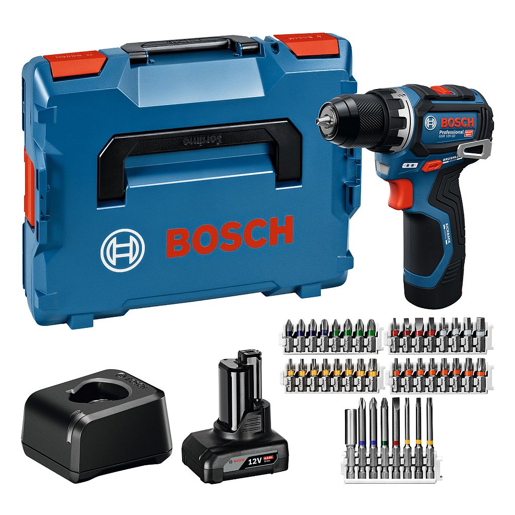 BOSCH GSR 12V-32 PROFESSIONAL Akumulátorový vrtací šroubovák, 1x 2.0Ah, 1x 4.0Ah, L-BOXX 06019N7005