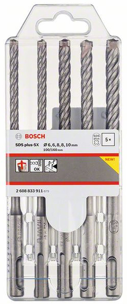 BOSCH Sada vrtáků SDS plus-5X, 5 ks pr. 6/6/8/8/10 mm 2608833911