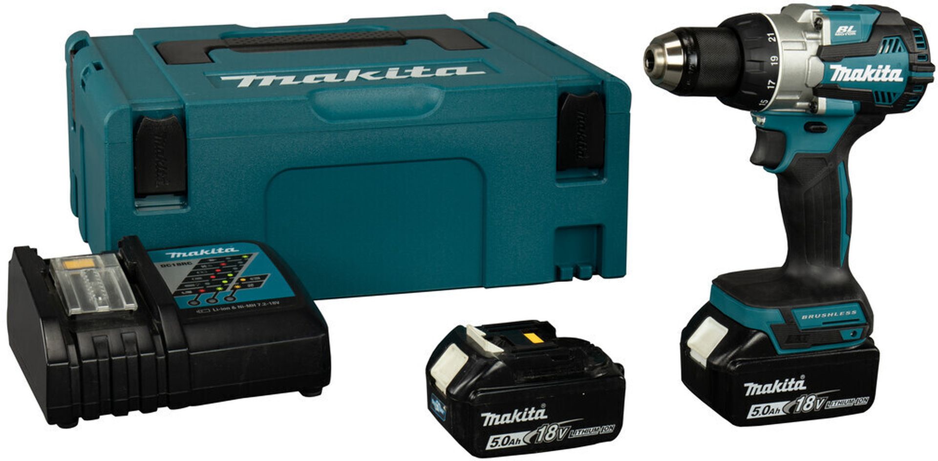 MAKITA DHP489RTJ Aku bezuhlíkový příklepový šroubovák Li-ion LXT (18V/2x5,0Ah) Makpac