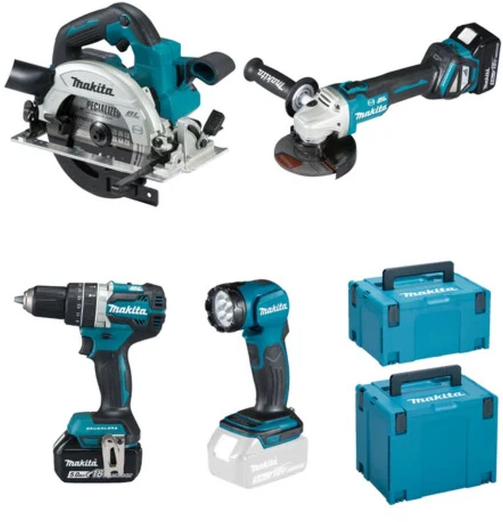 MAKITA DLX4154TJ Aku sada DHP484+DGA513+DHS661+DML815+(2x18V/2x5,0Ah)+(2x MAKPAC)